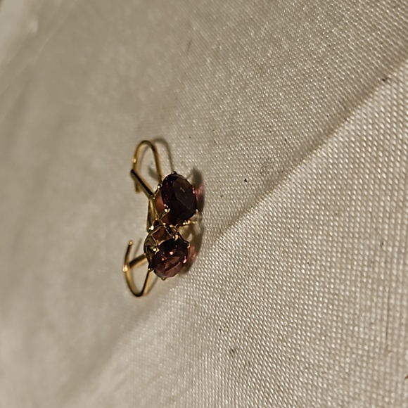 Gold-tone Lavender Rhinestone Dangle Earrings - Picture 7 of 7